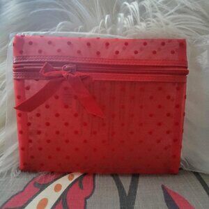 NEW in Bag - Ulta Beauty Red Mesh Makeup Bag - Velvet Polka Pots/Bow 9” x 7.5”